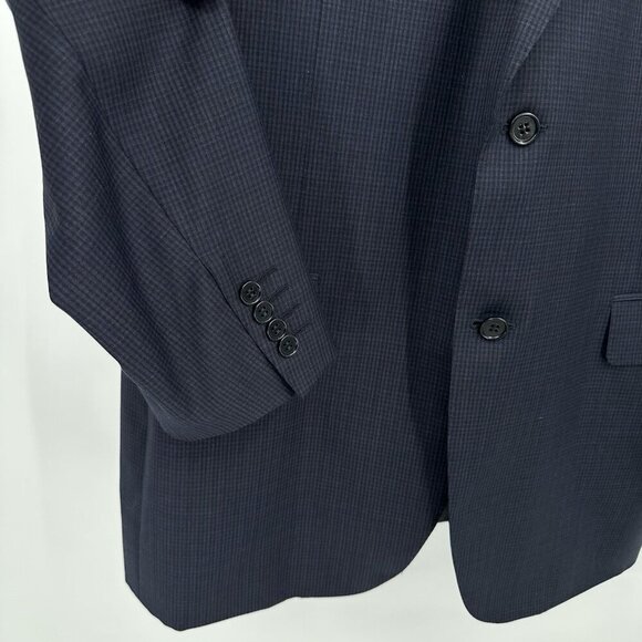 CANALI jacket blazer sport coat 100% wool mini check navy blue long 44L - Picture 5 of 10
